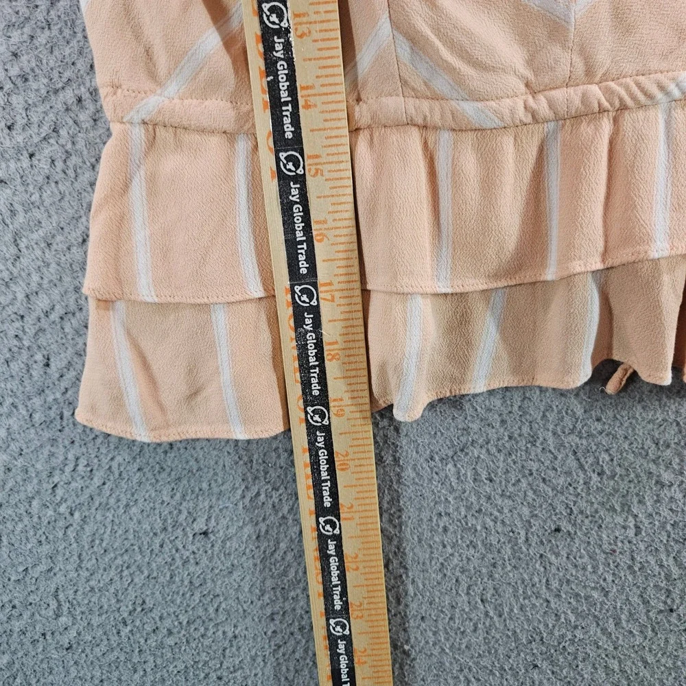 Free People Peach Striped V-Neck Ruffle Crop Blouse Long Sleeve XS